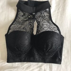 Black lace crop top from Bebe